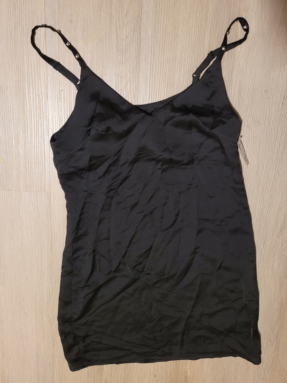 Design Lab Lord & Taylor Black Satin V-Neck Camisole with Adjustable Straps Sz:S